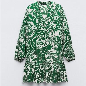 Zara Printed Green and White Dress